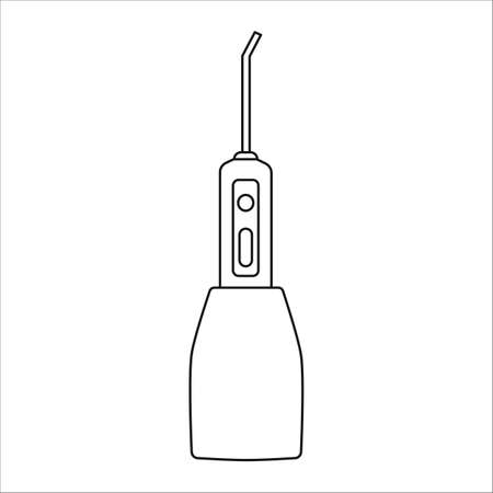 Portable oral irrigator vector outline icon. Water flosser symbol isolated on white background. Teeth brushing machine for interdental wash orthodontic braces.のイラスト素材