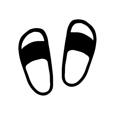 Flip-flops vector icon in doodle style. Black slippers isolated on white background. Footwear for summer.のイラスト素材