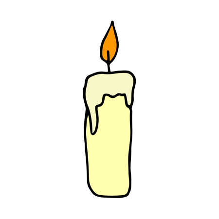Hand drawn candle icon isolated on white background. Vector illustration in doodle style. Decoration for christmas and halloween. Symbol of religion ritualのイラスト素材