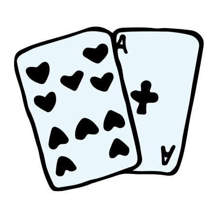 Vector hand drawn playing cards. Fortune telling symbol in doodle style. The ten of spades and the ace of clubs. Illustration of gambling gameのイラスト素材
