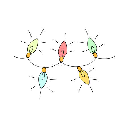 Colorful garland in cartoon style. Decoration element for christmas, birthday, anniversary, halloween or other celebrate. Vector illustration isolated on white backgroundのイラスト素材