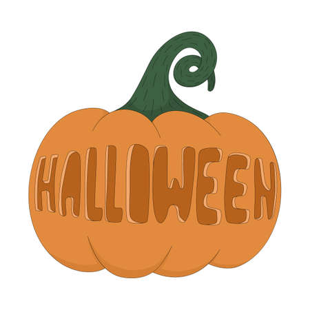 Cartoon pumpkin with carved inscription "Halloween". Vector illustration element for print, greeting card, poster or stickersのイラスト素材