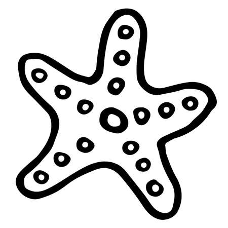 Single element of starfish in doodle style isolated on white background. Hand drawn vector illustration.のイラスト素材
