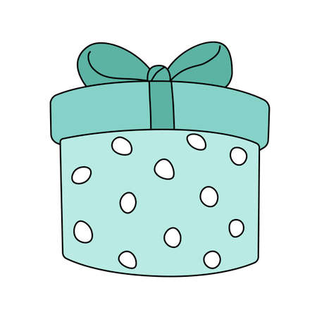Blue gift box in doodle style. Symbol of surprise or present for celebration. Vector illustration isolated on white backgroundのイラスト素材