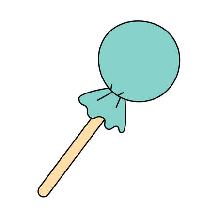 Blue lollipop in doodle style. Cute bonbon for Halloween or Christmas. Vector illustration isolated on white backgroundのイラスト素材