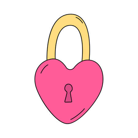 Pink heart-shaped lock. Vector illustration in cartoon style isolated on a white background. Symbol of love and marital fidelityのイラスト素材