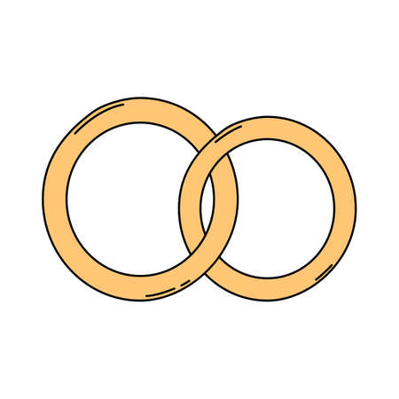 Two gold wedding rings in cartoon style. The symbol of the wedding ceremony. Vector illustration isolated on a white backgroundのイラスト素材
