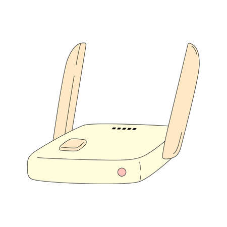 WiFi router in cartoon style. Vector illustration of internet modem isolated on white background. Symbol of telecommunicationsのイラスト素材