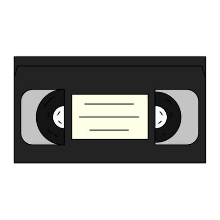 Vector illustration of video cassette in cartoon style. Tape cassette for video recorder. Retro symbol of watching films and tv at homeのイラスト素材