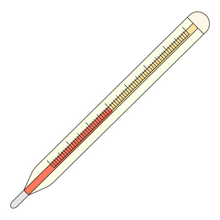 Vector illustration of thermometer in cartoon style. High body temperature. Picture isolated on...