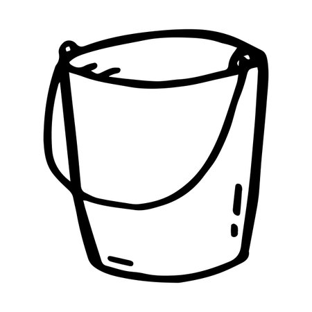 Empty bucket in doodle style. Vector illustration isolated on a white backgroundのイラスト素材