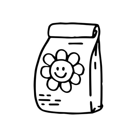 Packaging of fertilizers for the soil. A means for healthy plant growth. Vector illustration in doodle style isolated on white backgroundのイラスト素材