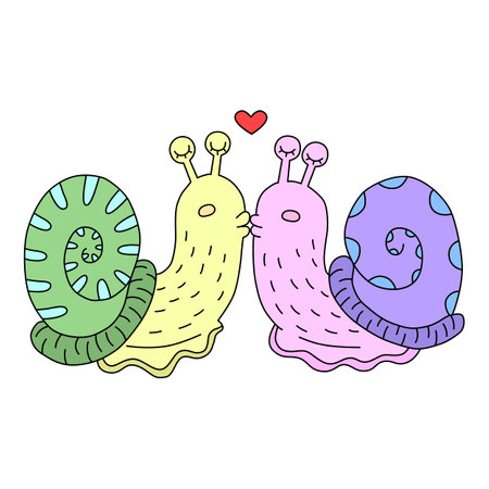 Two snails are kissing. Vector illustration for banner or printのイラスト素材