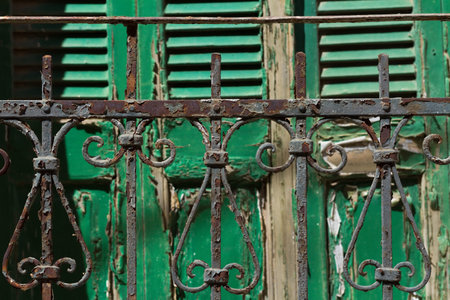 Greece, old rusty metal fenceの写真素材
