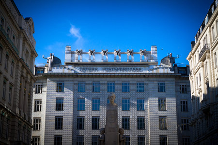 VIENNA - NOVEMBER, 2. Building of Austrian Postal Savings Bank and Georg Coch monument, Vienna,...