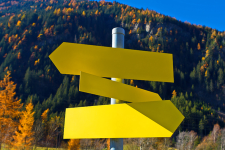 East Tirol, information sign in autumn mountains. Lienz town locality, Austria.の写真素材