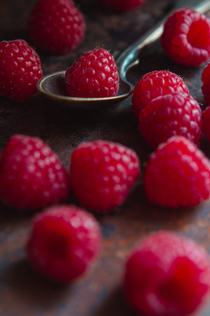 Summer berry background, raspberry berries close upの写真素材