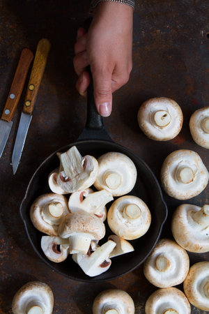 Mushrooms in  black pan