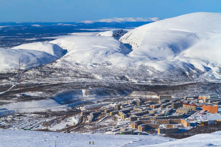Russia, MARCH 22, 2020: View of the city of Kirovsk in the Umptek valley, 2020, Russiaの写真素材