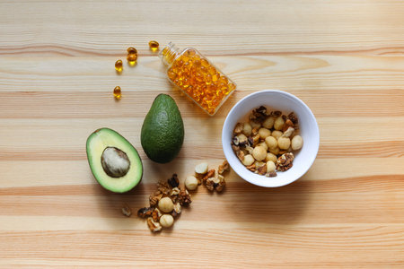 Sources of fat in the diet: avocados, nuts, omega-3 complex