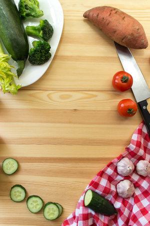 Vegetables on the wooden backgroundの写真素材