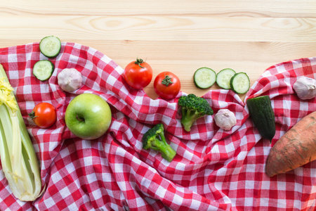 Vegetables on the wooden backgroundの写真素材