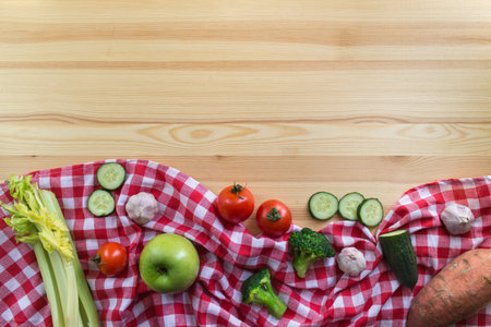 Vegetables on the wooden backgroundの写真素材