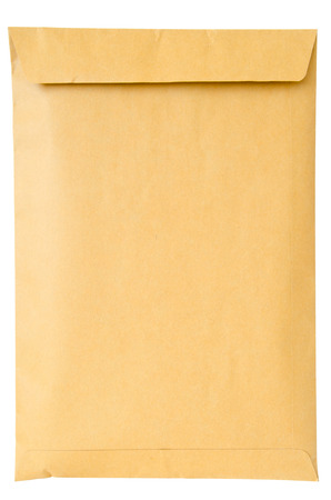 Brown closed A4 document envelope on white backgroundの写真素材