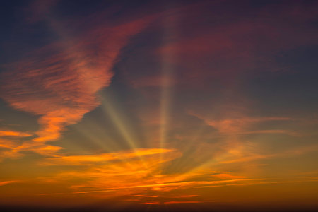 Panorama of Colorful Magnificent Sunset with Amazing Clouds