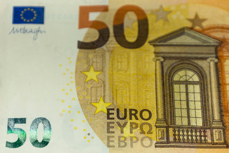50 euro banknote money fragment, finance currency close up detail