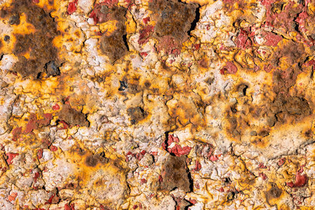 Rusty painted a metal background. Peeling paint texture.