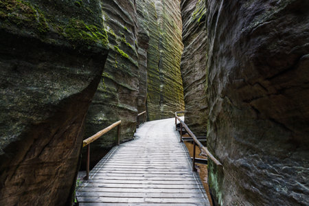 Rock towers and walls in the Adrspach-Teplice Rocks Nature Reserve, Czech Republic.の写真素材