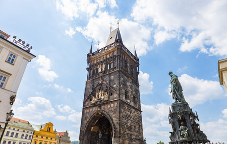 Old Town Bridge Tower guarding the end of the Charles Bridge and entrance to Old Town of Prague.の写真素材