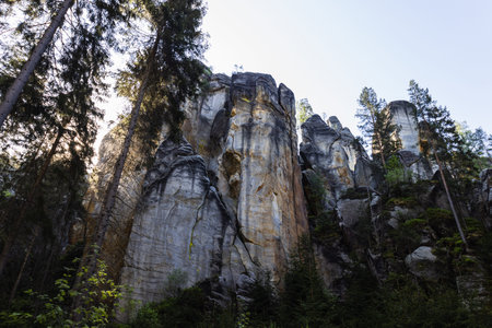 Sandstone formations in Adrspach, part of Adrspach-Teplice Rocks Nature Reserve, Czech Republic.の写真素材