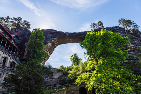 Pravcicka Gate - natural sandstone arch in the Bohemian Switzerland National Park, Czech Republic.の写真素材