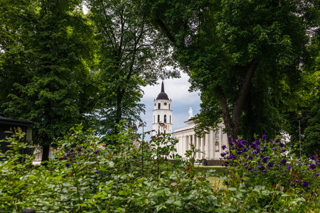 The bell tower of the Vilnius Cathedral on the Cathedral Square.
