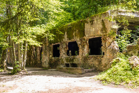 Ruins of building in the Wolf's Lair. Former war headquarters of Adolf Hitler in Poland.のeditorial素材