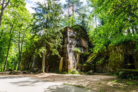 Adolf Hitler's bunker in Wolf's Lair. Former war headquarters of Adolf Hitler in Poland.のeditorial素材