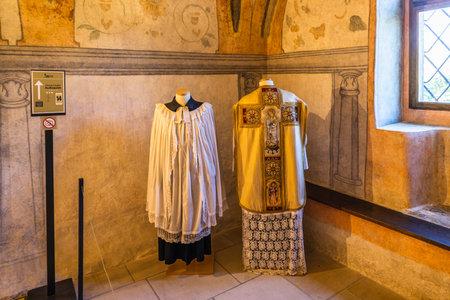 Catholic vestments, liturgical clothes. Oravsky Podzamok, Slovakia, 21 July 2022.のeditorial素材