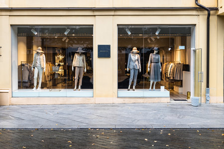 Luxury fashion clothing storefront. Kaunas, Lithuania, 7 September 2022.のeditorial素材
