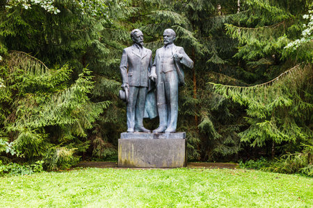 Monument of Lenin and Kapsukas. Druskininkai, Lithuania, 12 September 2022.