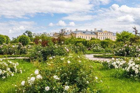 Gardens of Rundale palace in Latvia. Famous attraction place for tourists.のeditorial素材