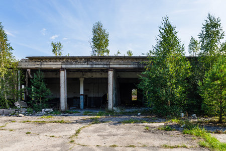 Abandoned secret Soviet Union military ghost town Irbene in Latvia.のeditorial素材