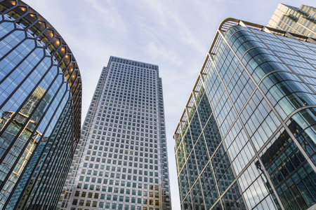 Modern Skyscrapers in London Canary Wharf. Iconic Financial District Architecture