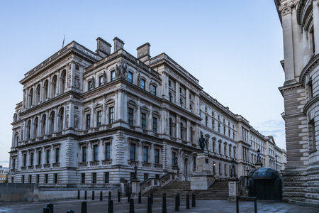 Historic Whitehall Building in London Showcasing Ornate Classical Architectureの写真素材