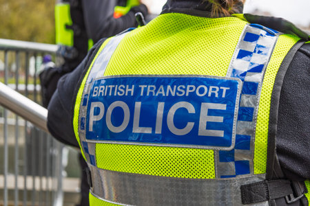 Close Up of British Transport Police Officer High Vis Vest