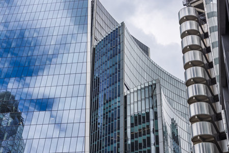 Modern Glass Skyscrapers in City of London. Corporate Architecture and Reflectionsの写真素材