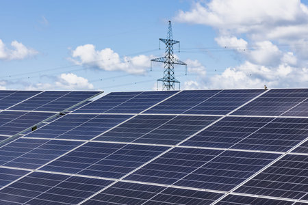 Utility Scale Solar Panels with Transmission Tower