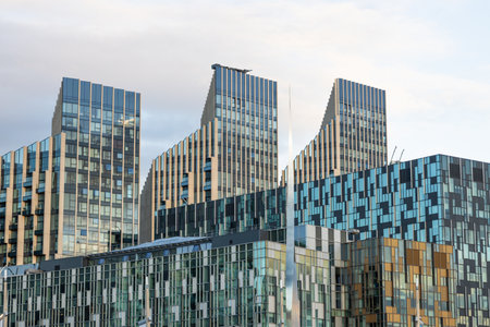 Striking Modern Architecture. Contemporary Cityscape with Glass Facades and Urban Designの写真素材