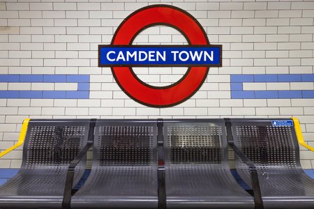 Camden Town Underground Station Sign and Roundel. London, UK, 26 December 2023のeditorial素材